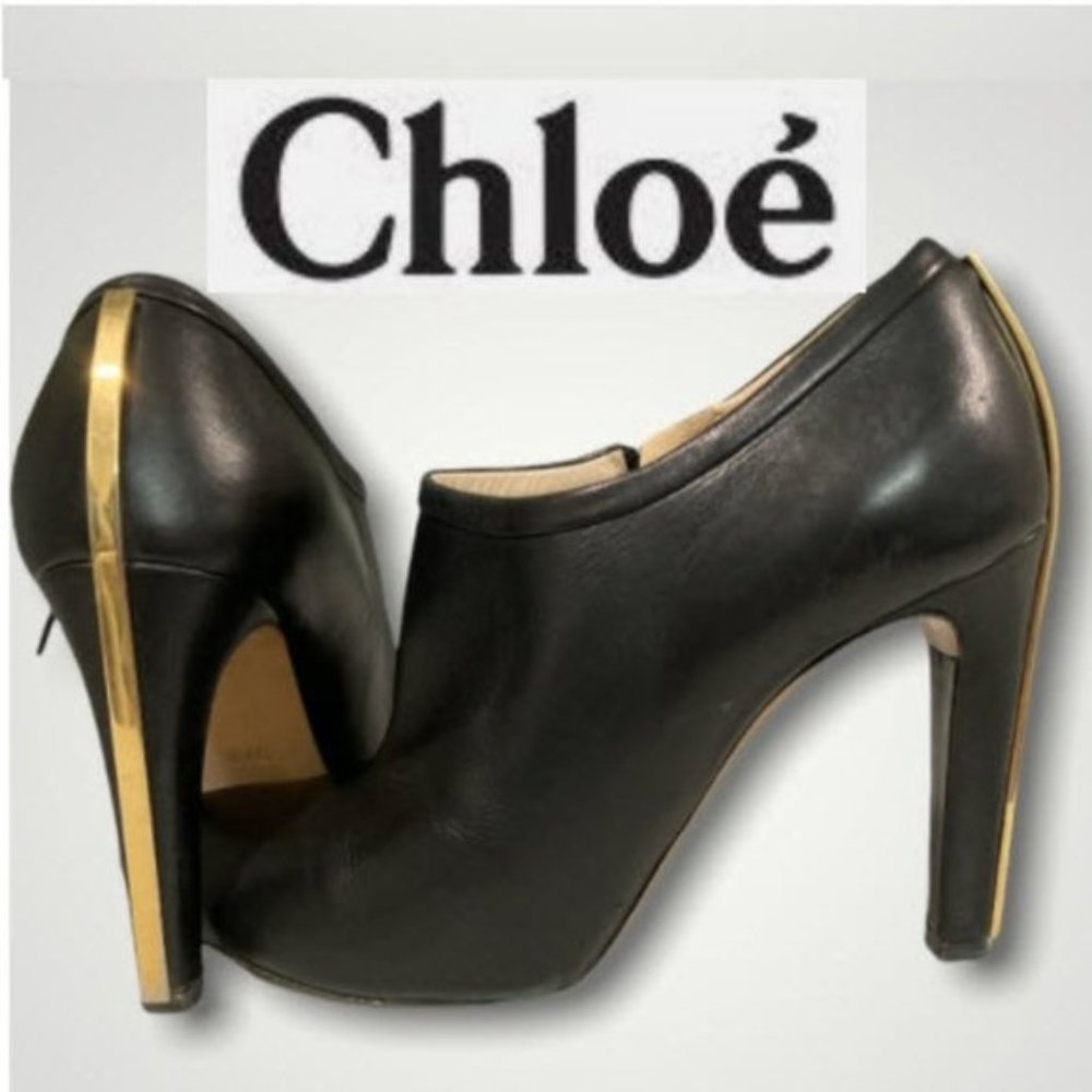 Chloe Black Soft Leather Ankle Booties Size 37.5
